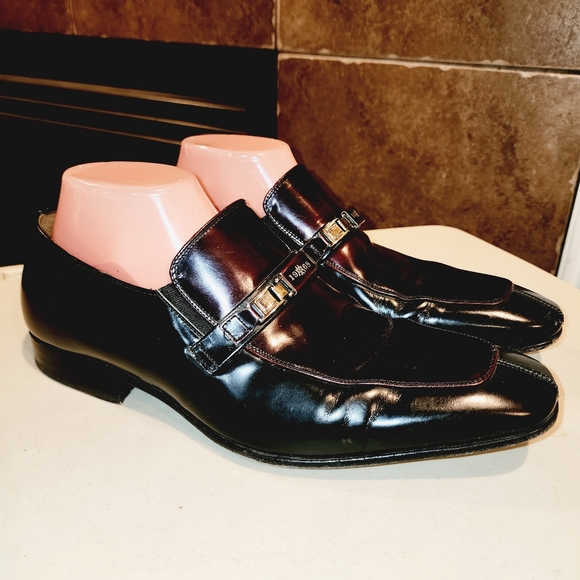 Mezlan Other - MEZLAN | READ 2 Tone Burgundy Blk Glossy Leather Elongated Toe Slip On Loafers 8